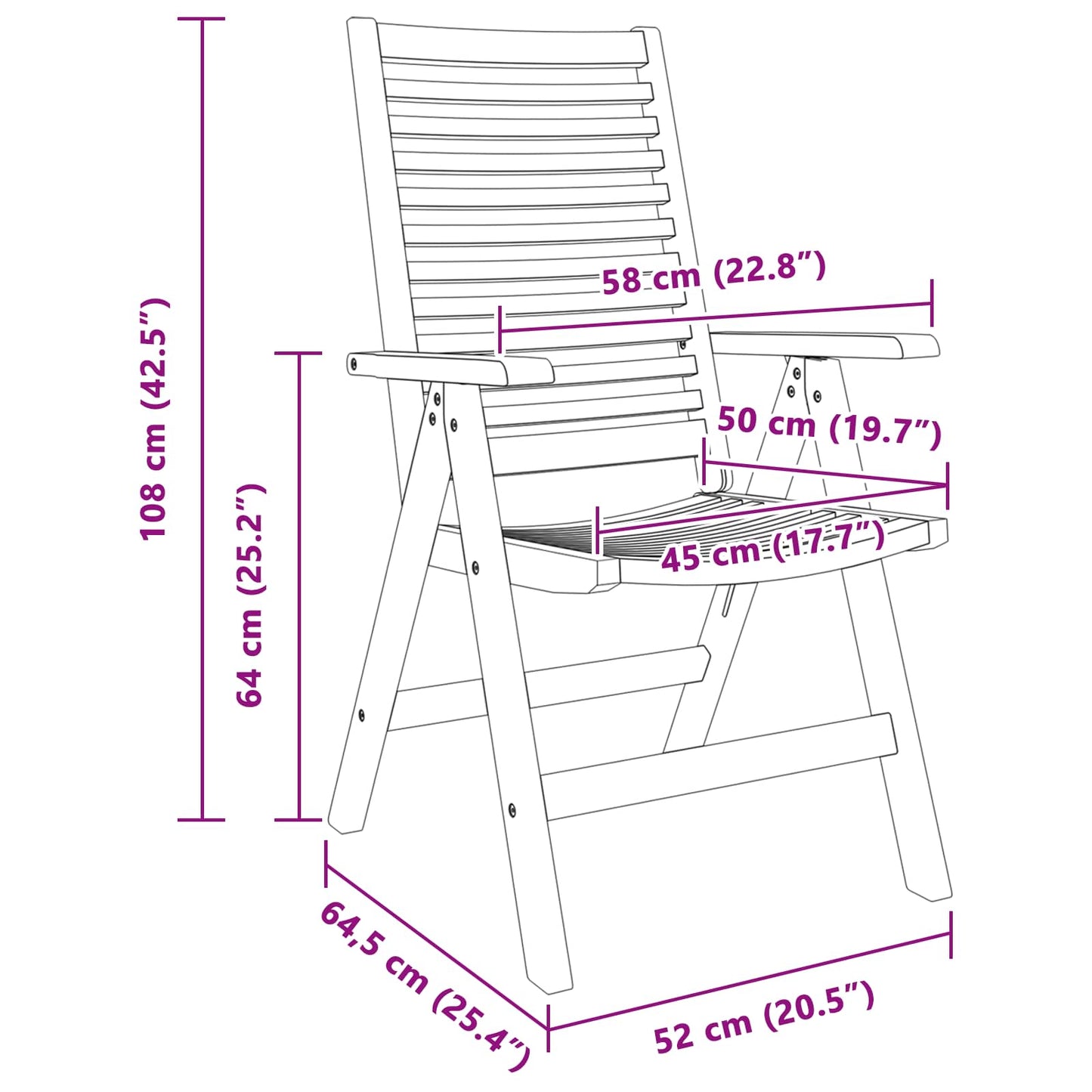 Chair Folding 8 pcs Brown 64.5 x 52 x 108 cm Solid Teak Wood