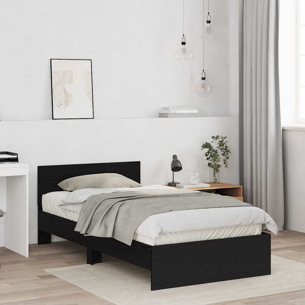 Bed Frame with Headboard Black Oak 203 x 104 x 70 cm