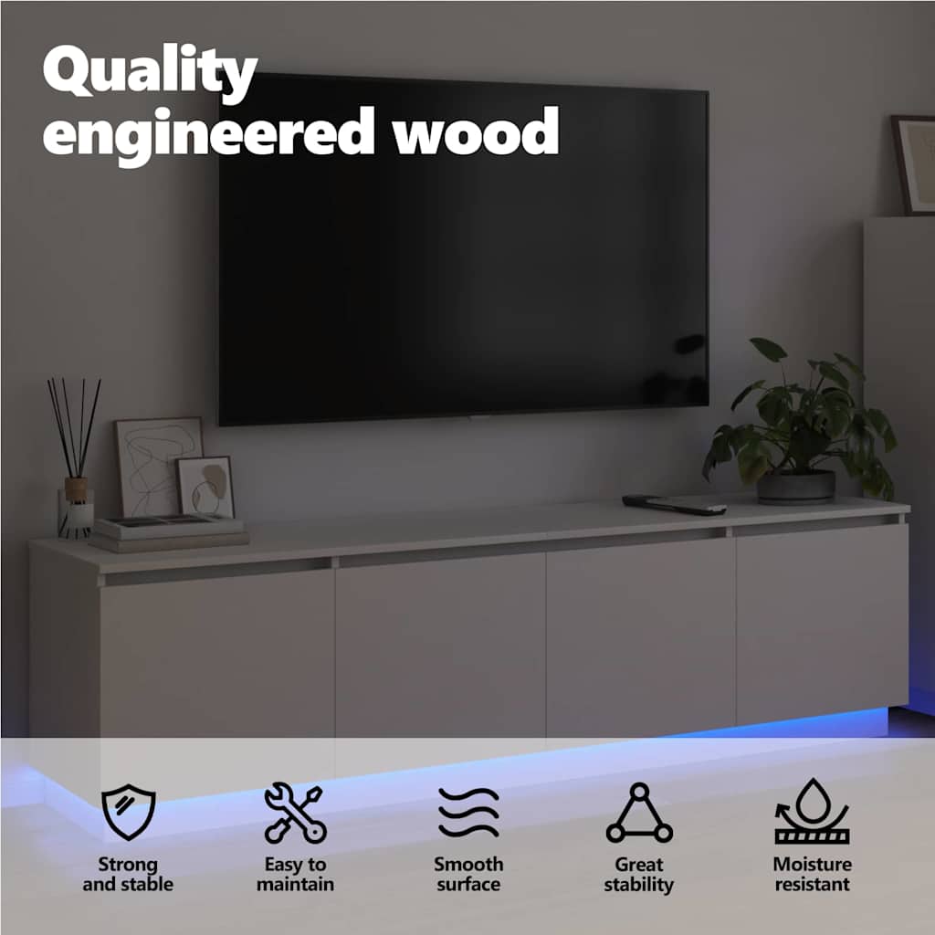 TV Cabinet with LED White 180 x 38 x 49 cm Engineered Wood