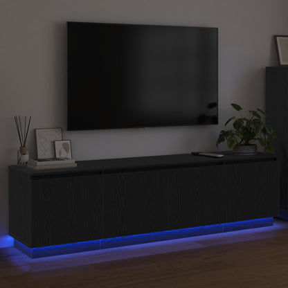 TV Cabinet with LED Black Oak 180 x 38 x 49 cm Engineered Wood