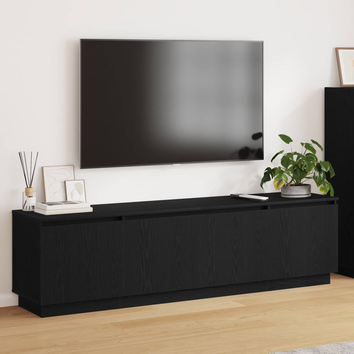TV Cabinet with LED Black Oak 180 x 38 x 49 cm Engineered Wood