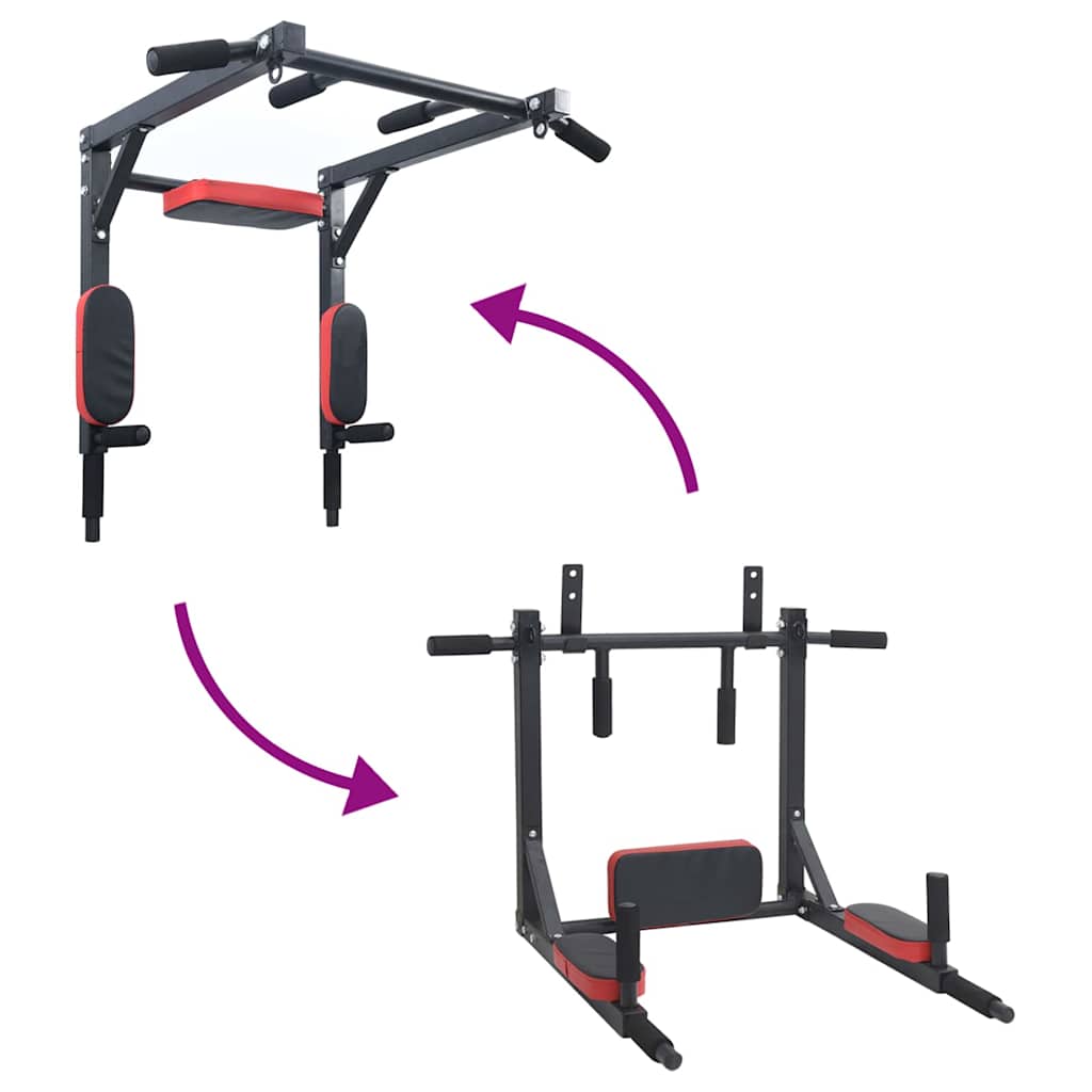 Pull Up Bar Dip Station Black and Red 89 x 59 x 70 cm