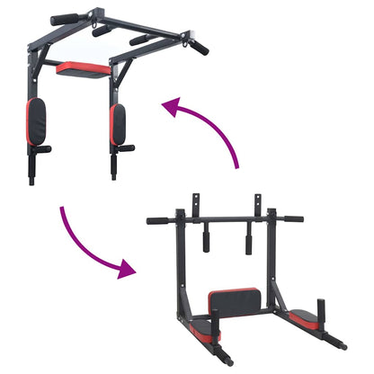 Pull Up Bar Dip Station Black and Red 89 x 59 x 70 cm