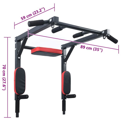 Pull Up Bar Dip Station Black and Red 89 x 59 x 70 cm