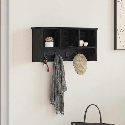 Wall-Mounted Coat Rack with Shelf Black Oak 50 x 16 x 26 cm