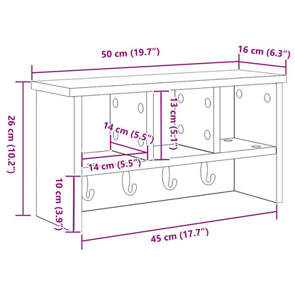 Wall-Mounted Coat Rack with Shelf Black Oak 50 x 16 x 26 cm