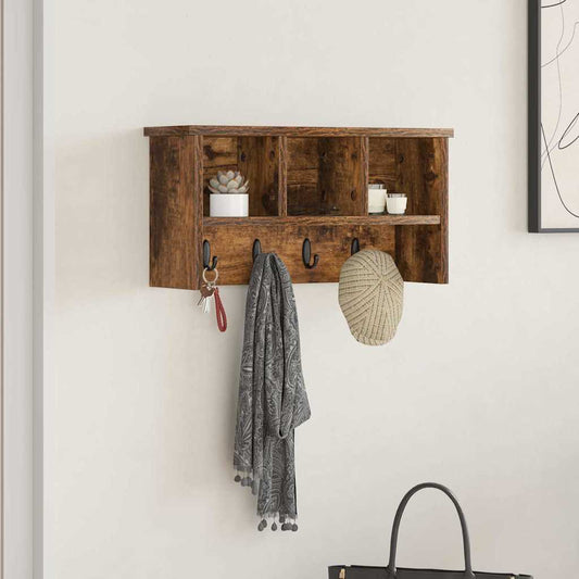 Wall-Mounted Coat Rack with Shelf Smoked oak 50 x 16 x 26 cm