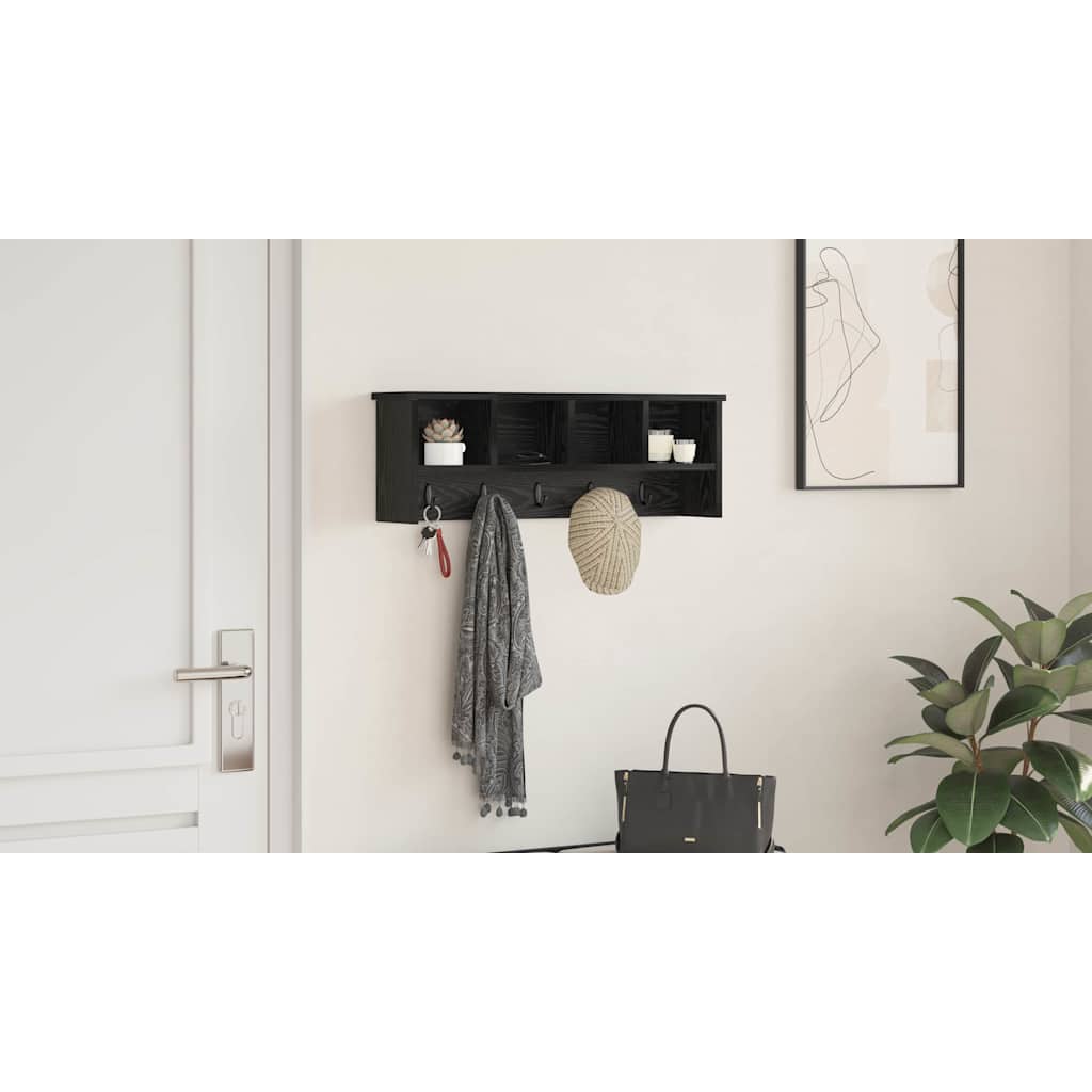 Wall-Mounted Coat Rack with Shelf Black Oak 75 x 16 x 26 cm