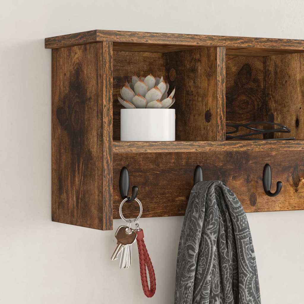 Wall-Mounted Coat Rack with Shelf Smoked oak 75 x 16 x 26 cm