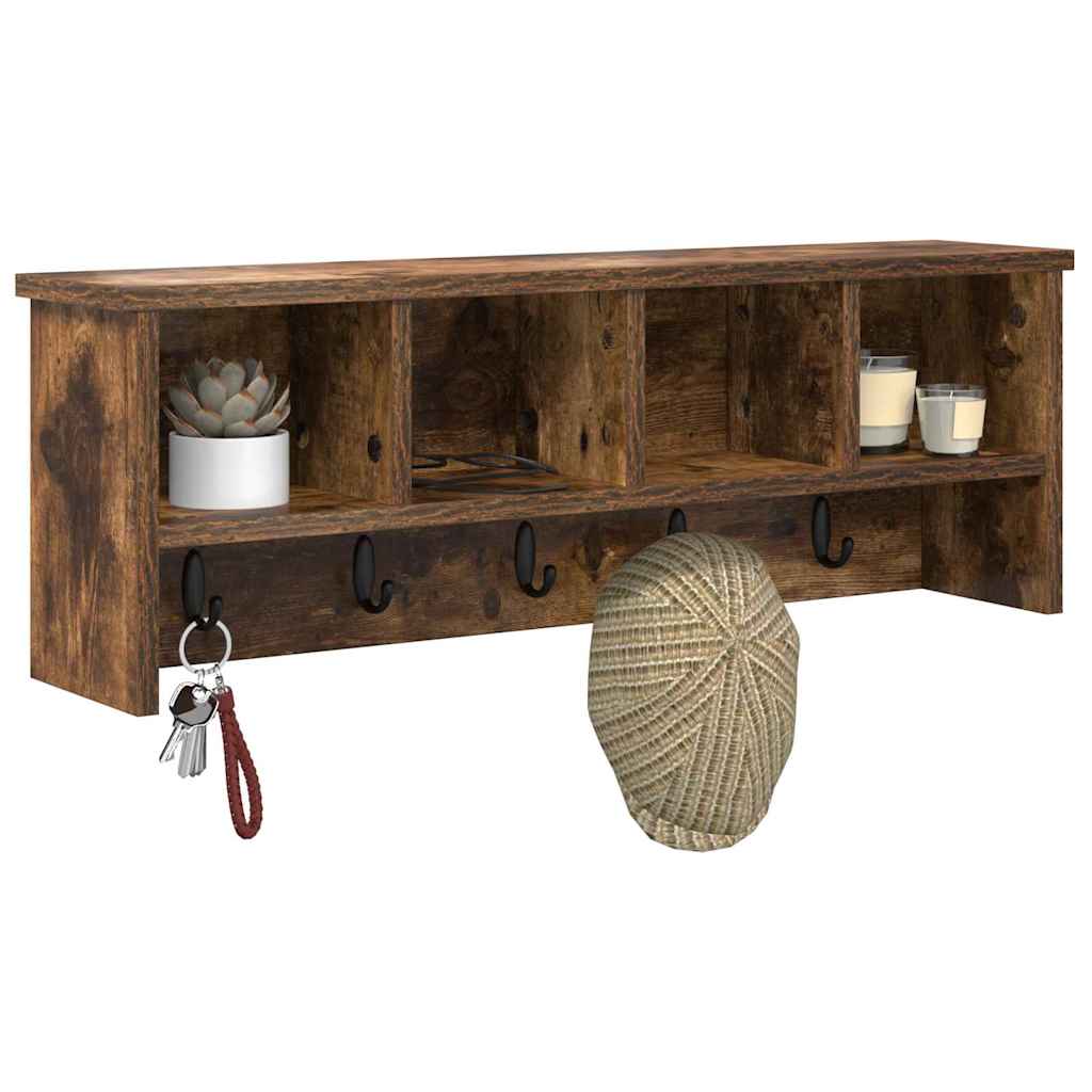Wall-Mounted Coat Rack with Shelf Smoked oak 75 x 16 x 26 cm