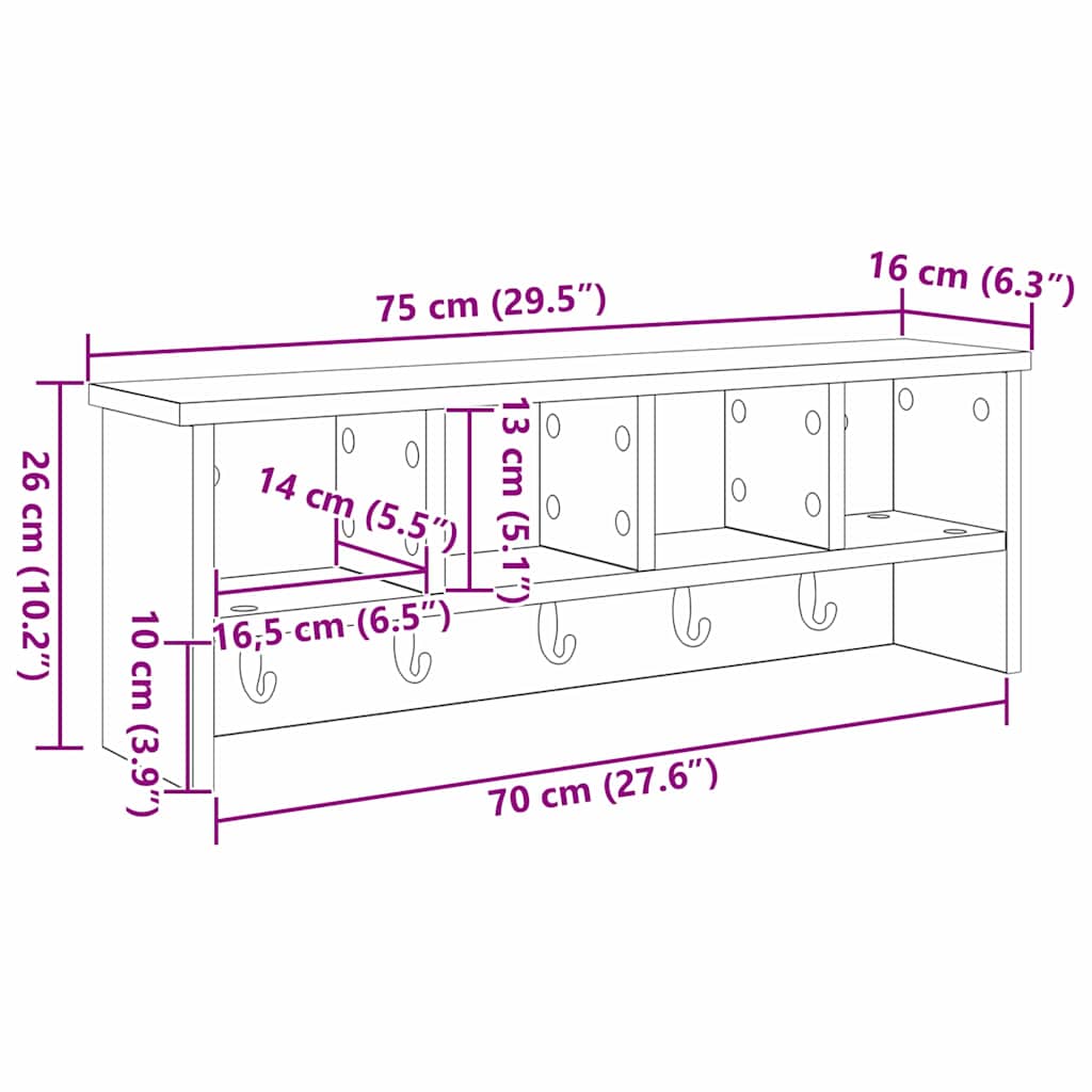 Wall-Mounted Coat Rack with Shelf Smoked oak 75 x 16 x 26 cm