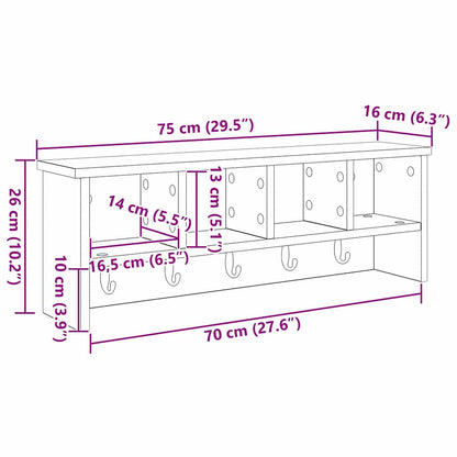 Wall-Mounted Coat Rack with Shelf Smoked oak 75 x 16 x 26 cm