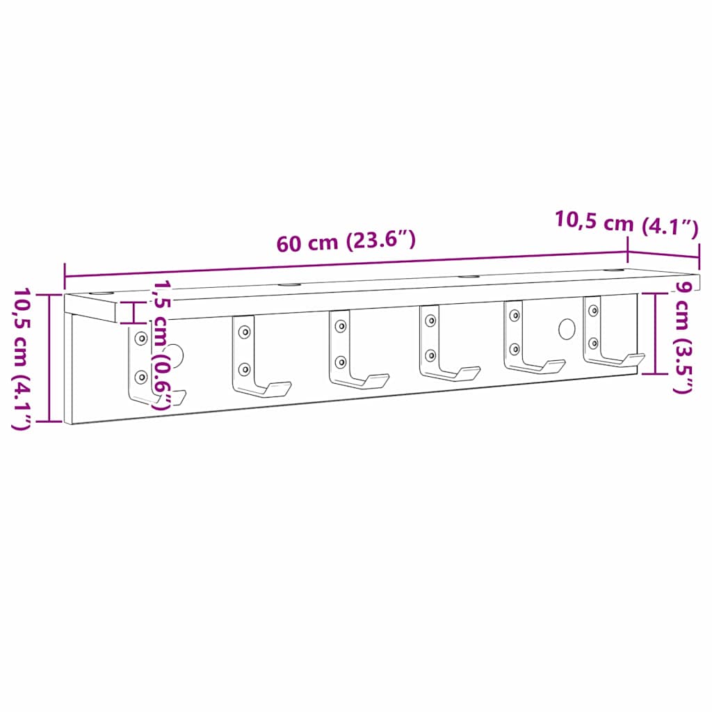 Wall-Mounted Coat Rack Smoked Oak 60 x 10.5 x 10.5 cm