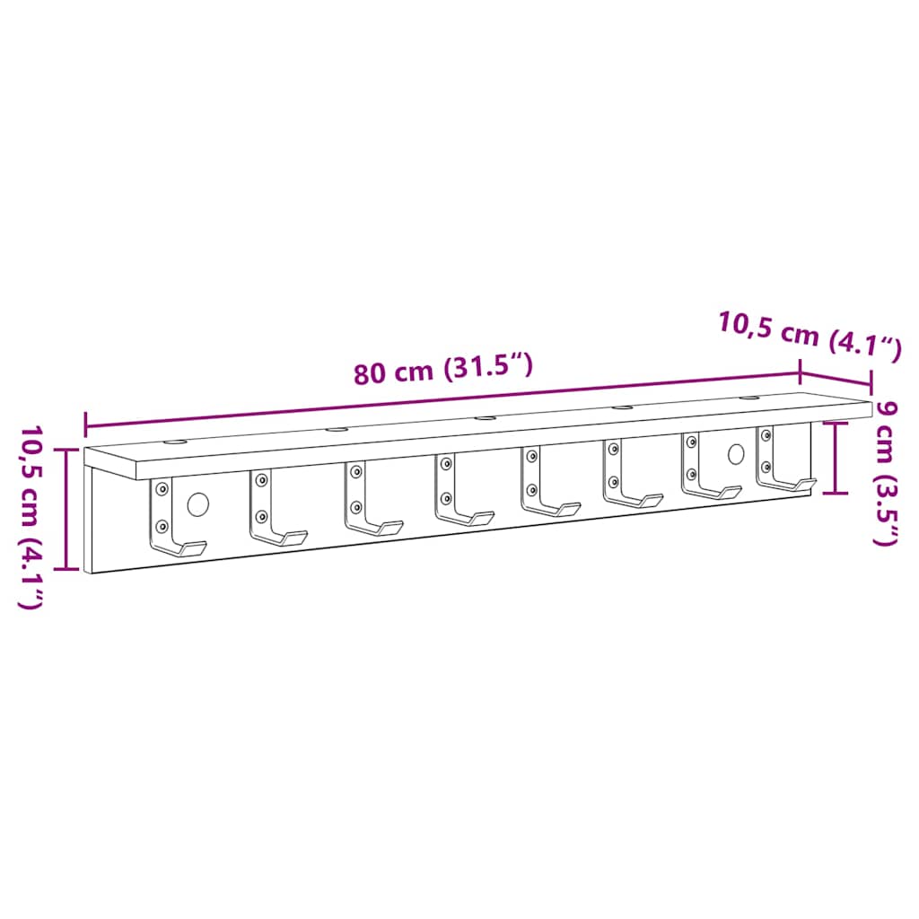 Wall-Mounted Coat Rack Sonoma Oak 80 x 10.5 x 10.5 cm