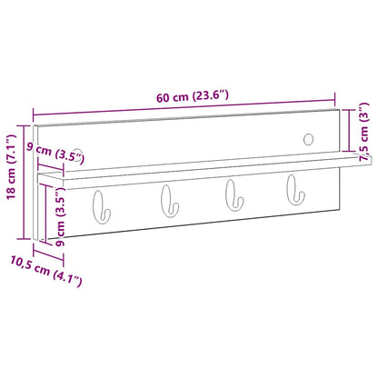 Wall-Mounted Coat Rack Wall-mounted Old Wood 60 x 10.5 x 18 cm