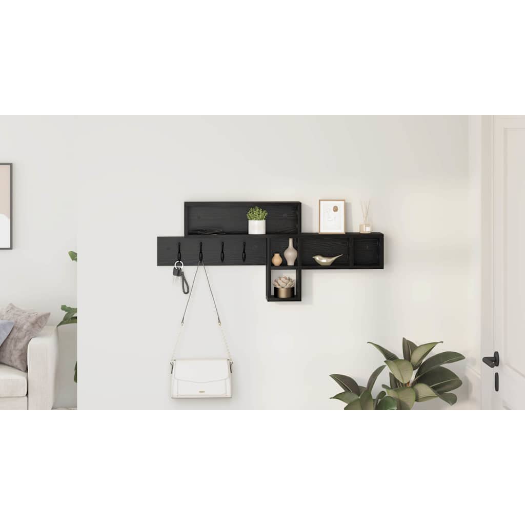 Wall-Mounted Coat Rack with Shelf Black Oak 100 x 12 x 43.5 cm