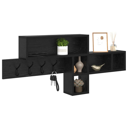 Wall-Mounted Coat Rack with Shelf Black Oak 100 x 12 x 43.5 cm