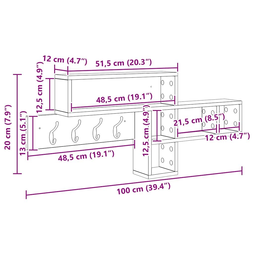 Wall-Mounted Coat Rack Concrete Grey 100 x 12 x 43.5 cm