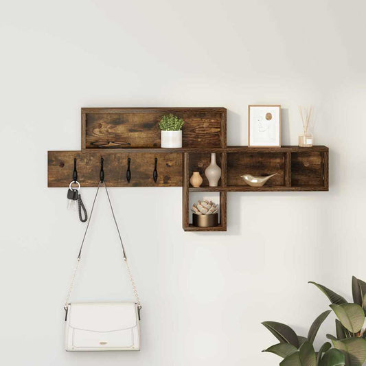 Wall-Mounted Coat Rack with Shelf Smoked Oak 100 x 12 x 43.5 cm