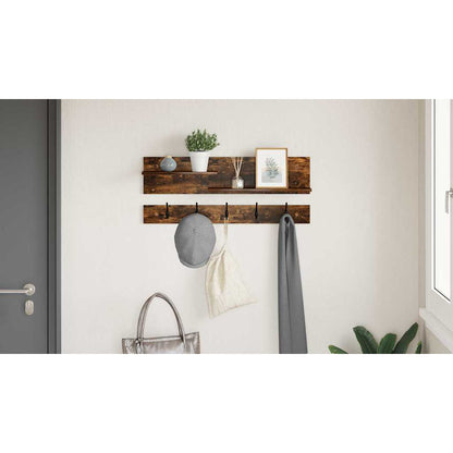 Wall-Mounted Coat Rack with Shelf Smoked Oak 90 x 15 x 36 cm