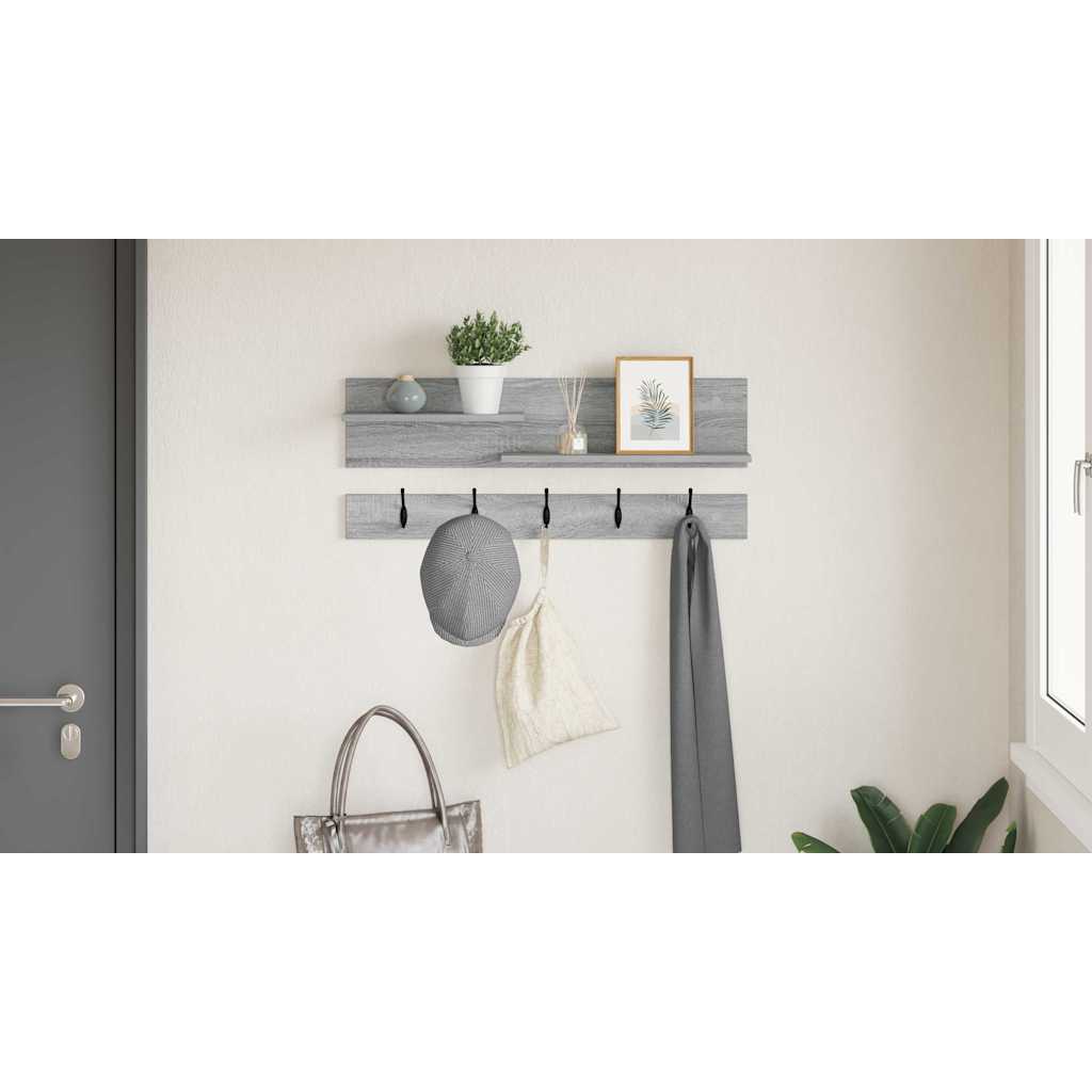 Wall-Mounted Coat Rack with Shelf Grey Sonoma 90 x 15 x 36 cm