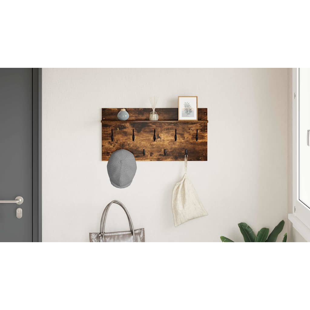 Wall-Mounted Coat Rack with Shelf Smoked Oak 80 x 40 x 12 cm