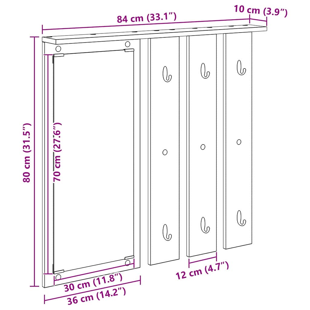 Wall-Mounted Coat Rack with Shelf Smoked oak 84 x 10 x 80 cm