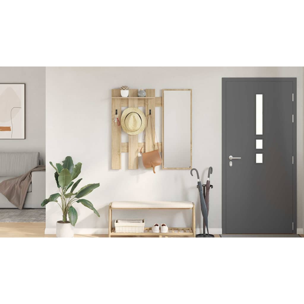 Wall-Mounted Coat Rack with Mirror Sonoma Oak 100 x 10 x 100 cm