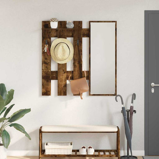 Wall-Mounted Coat Rack with Mirror Smoked Oak 100 x 10 x 100 cm
