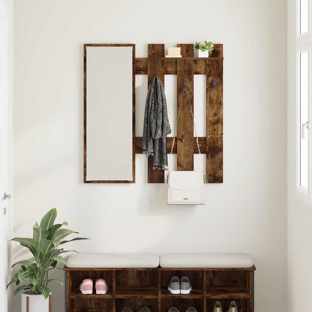 Wall-Mounted Coat Rack with Mirror Smoked Oak 100 x 10 x 100 cm