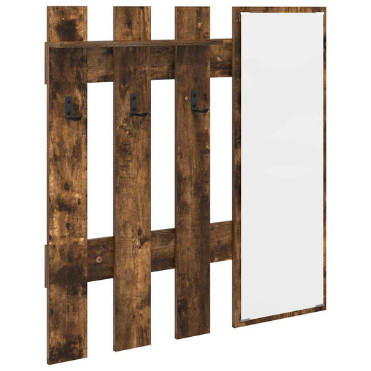 Wall-Mounted Coat Rack with Mirror Smoked Oak 100 x 10 x 100 cm
