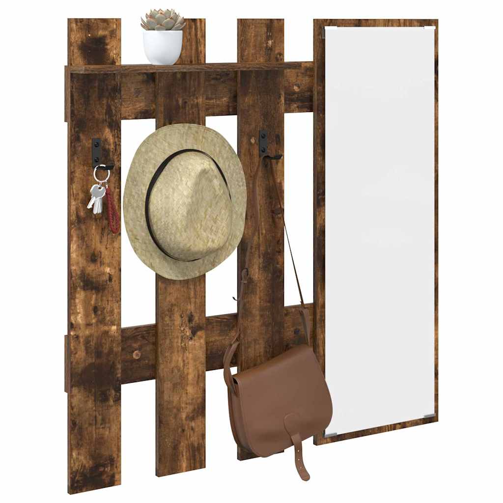 Wall-Mounted Coat Rack with Mirror Smoked Oak 100 x 10 x 100 cm