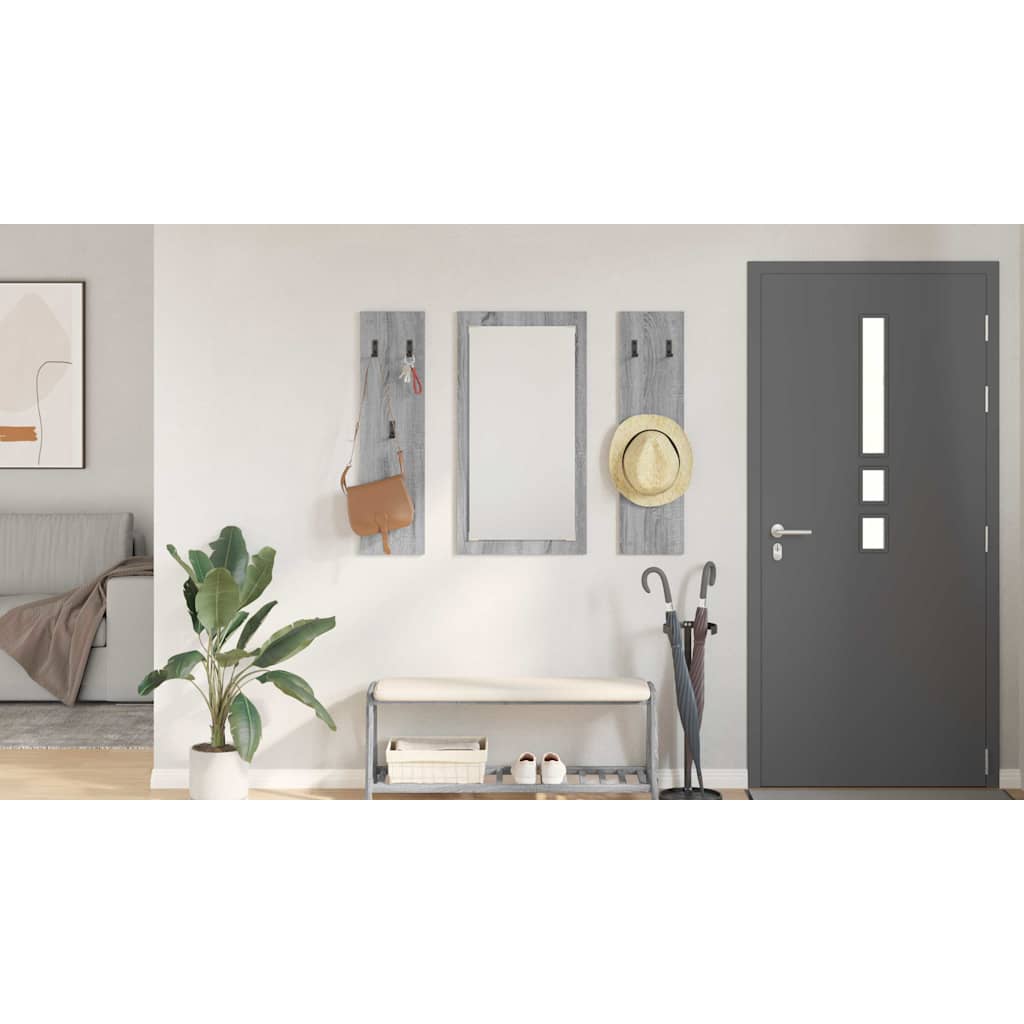Wall-Mounted Coat Rack with Mirror Grey Sonoma 96 x 1.5 x 90 cm