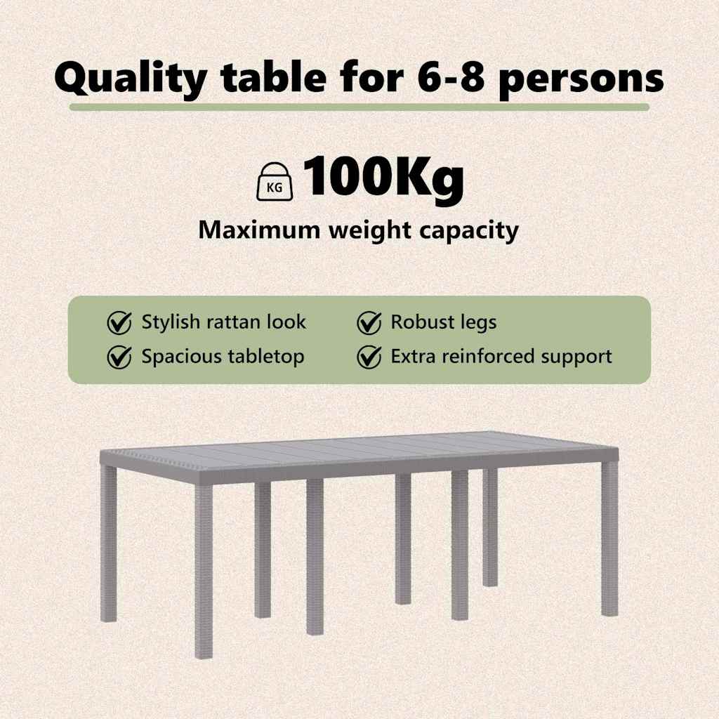 Garden Table Light Grey 200 x 100 x 73 cm Poly Rattan