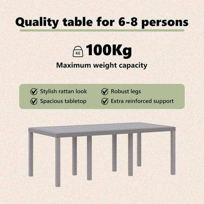 Garden Table Light Grey 200 x 100 x 73 cm Poly Rattan