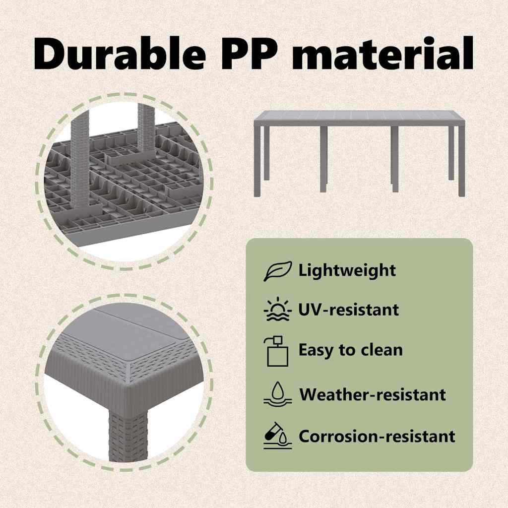 Garden Table Light Grey 200 x 100 x 73 cm Poly Rattan