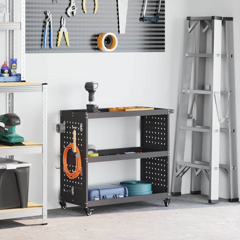 Tool Trolley with Shelf Black 75 x 35 x 73 cm Cold-rolled Steel