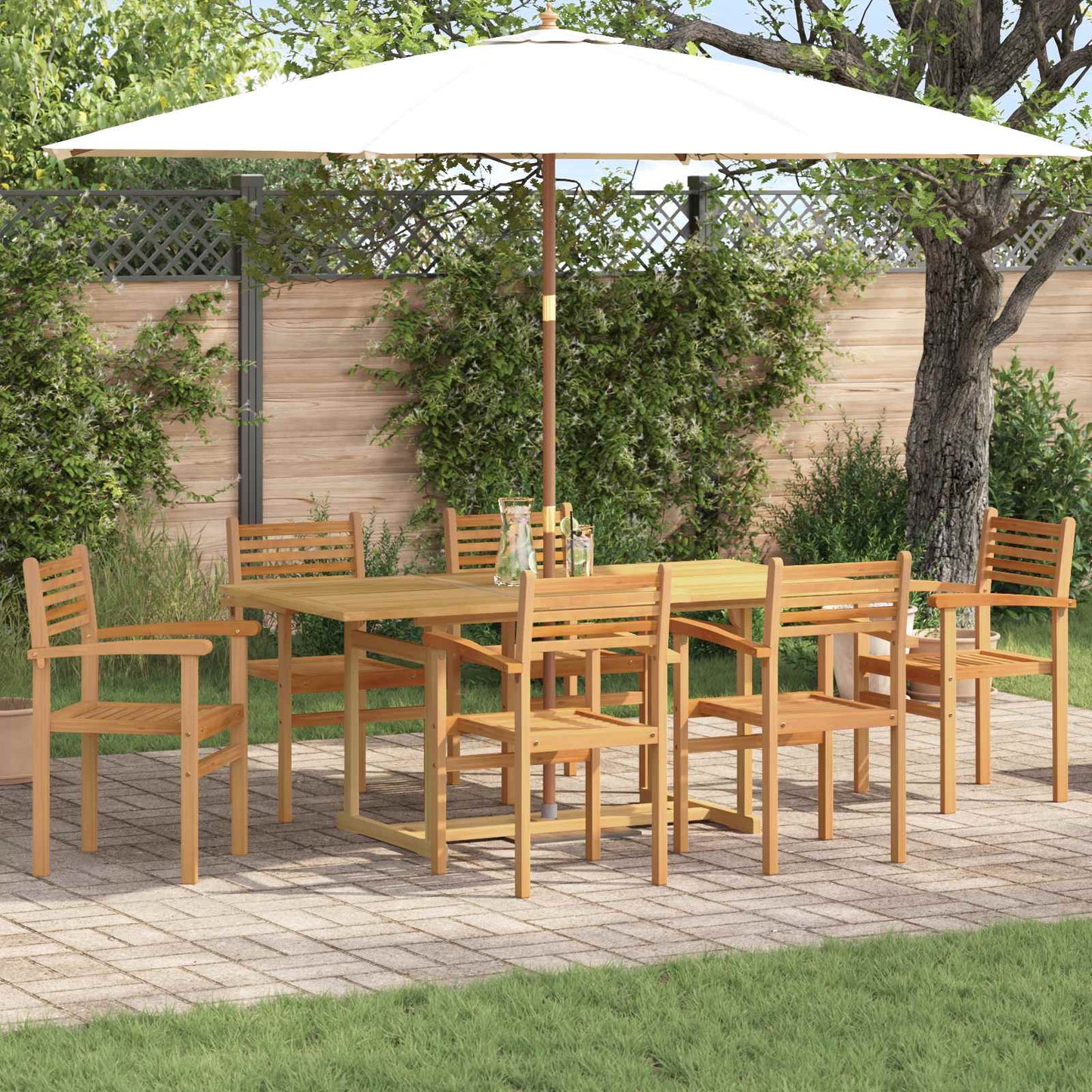 Garden Dining Set 7 pcs Brown Solid Teak Wood