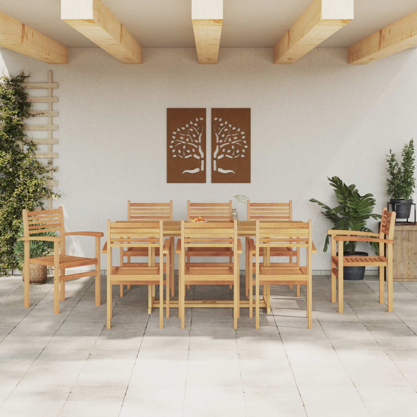 Garden Dining Set 9 pcs Brown Solid Teak Wood