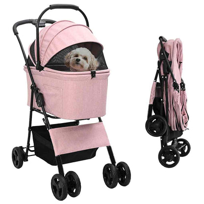 Folding Pet Stroller Adjustable Pink 81 x 47 x 99 cm Polyester