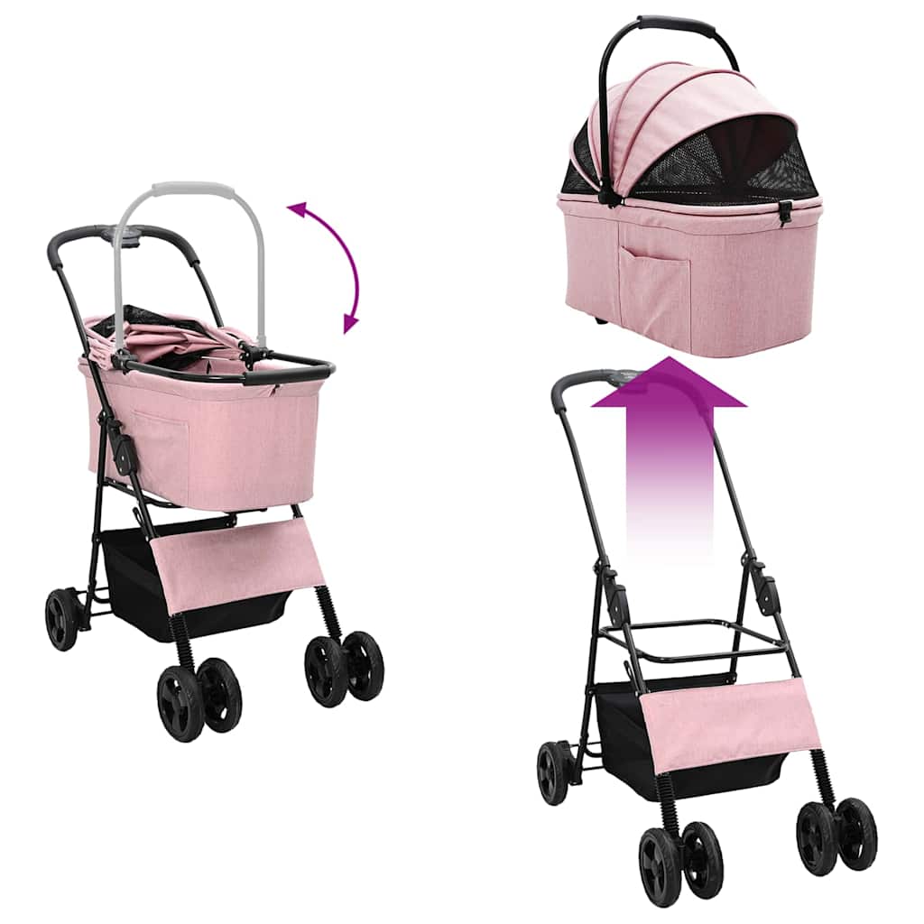 Folding Pet Stroller Adjustable Pink 81 x 47 x 99 cm Polyester