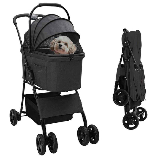 Folding Pet Stroller Adjustable Black 81 x 47 x 99 cm Polyester