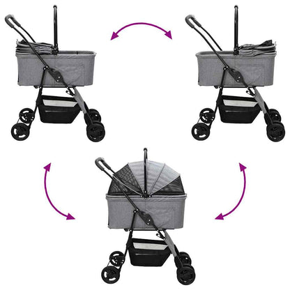 Folding Pet Stroller Adjustable Grey 81 x 47 x 99 cm Polyester