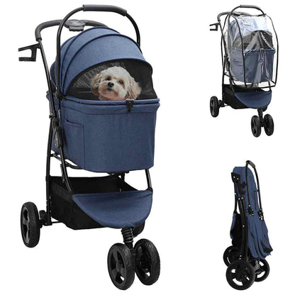 Folding Pet Stroller Adjustable Blue 78 x 54 x 101 cm Polyester
