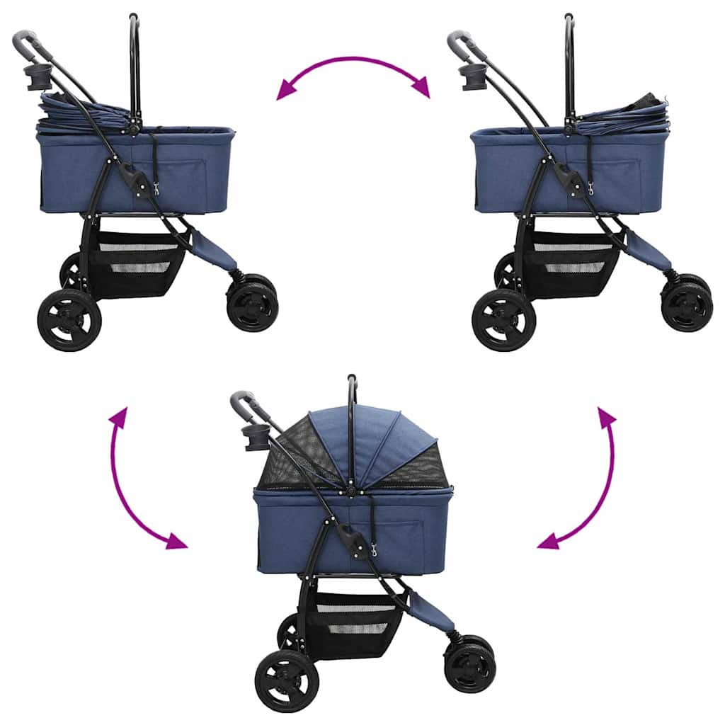 Folding Pet Stroller Adjustable Blue 78 x 54 x 101 cm Polyester