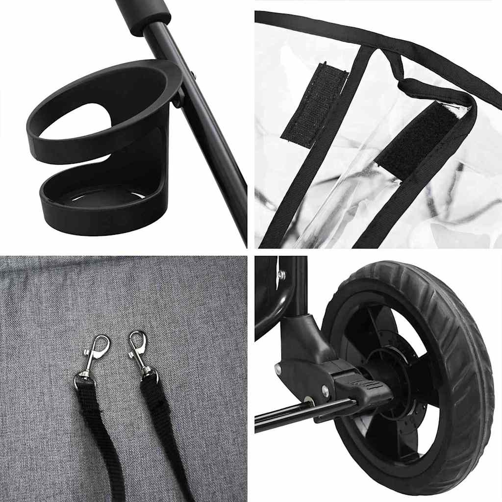 Folding Pet Stroller Adjustable Grey 78 x 54 x 101 cm Polyester