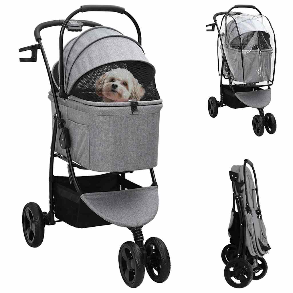 Folding Pet Stroller Adjustable Grey 78 x 54 x 101 cm Polyester