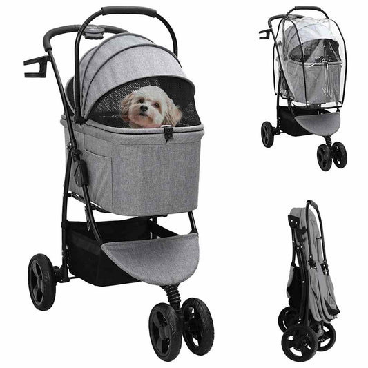 Folding Pet Stroller Adjustable Grey 78 x 54 x 101 cm Polyester