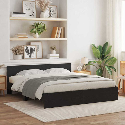 Bed Frame Black Oak 203 x 185 x 70 cm Engineered Wood