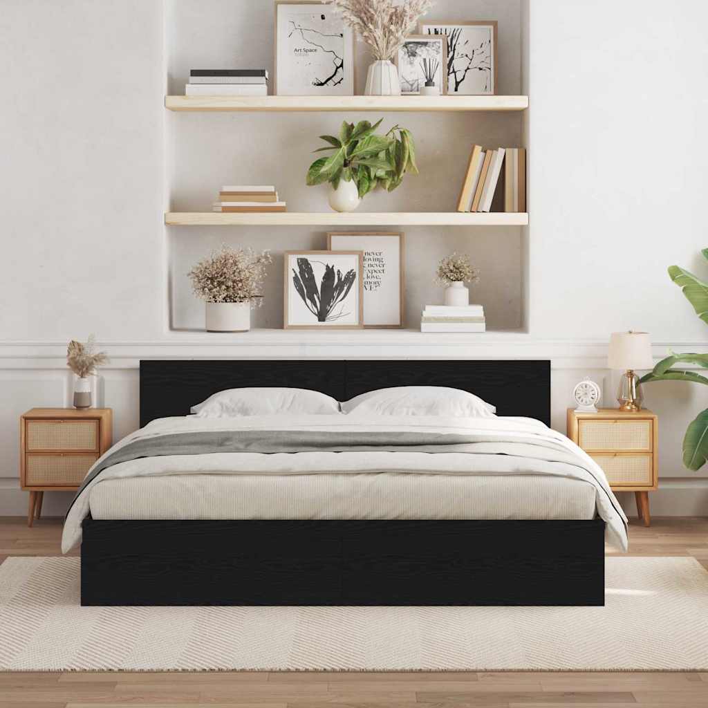 Bed Frame with Headboard Black Oak 203 x 185 x 70 cm